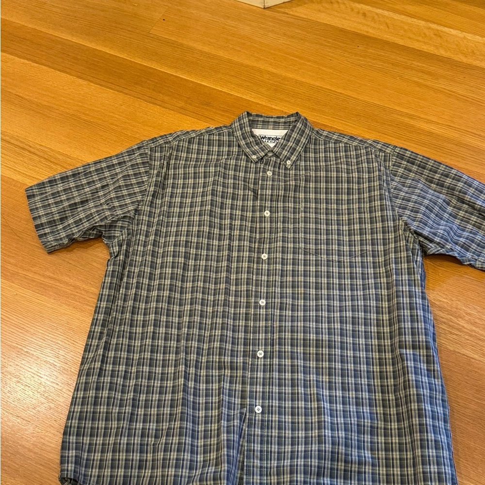 Men's wrangler Blue and Green Plaid Shirt size Large Western, Rodeo Ready